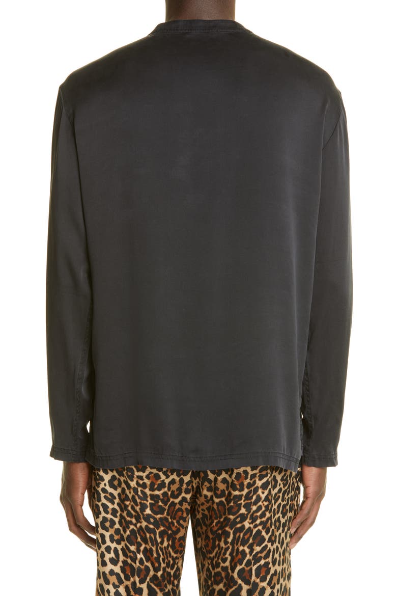 Henley Stretch Silk Pajama Shirt, Alternate, color, BLACK