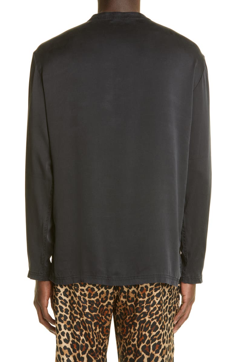 TOM FORD Henley Stretch Silk Pajama Shirt, Alternate, color, Black