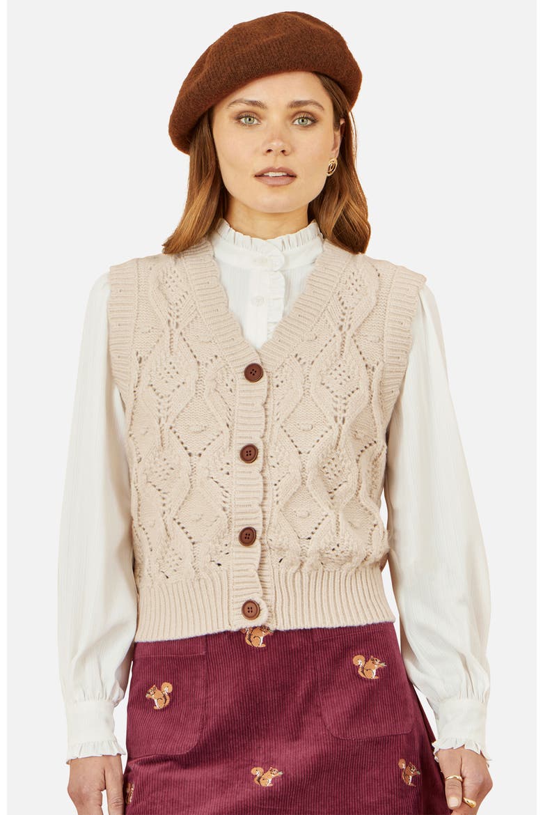 Button Up Chunky Cable Knit Waistcoat, Main, color, Ivory