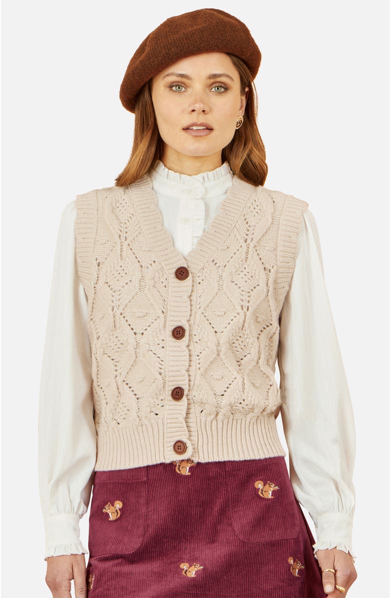 Yumi Button Up Chunky Cable Knit Waistcoat, Main, color, Ivory