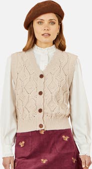 Yumi Button Up Chunky Cable Knit Waistcoat