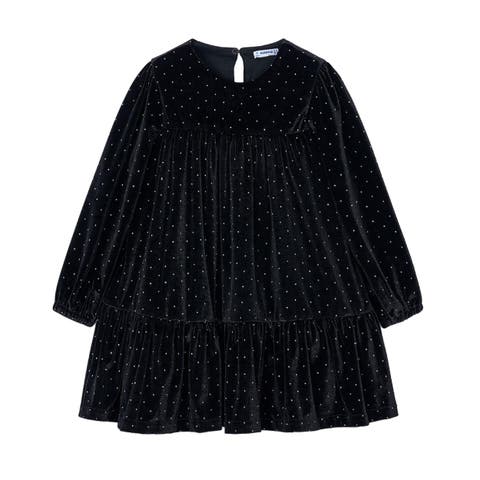 Velvet Rhinestone Dress with Bow Hair Tie