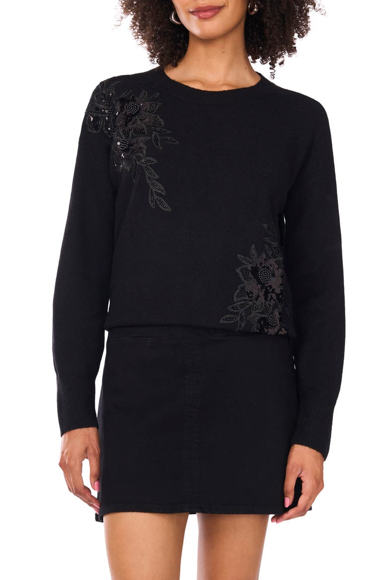 Sequin Beaded Embroidery Detail Sweater, Main, color, RICH BLACK