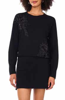 Vince Camuto Sequin Beaded Embroidery Detail Sweater