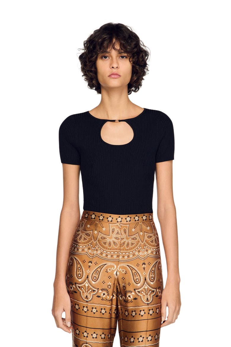 Openwork collar sweater, Main, color, Black