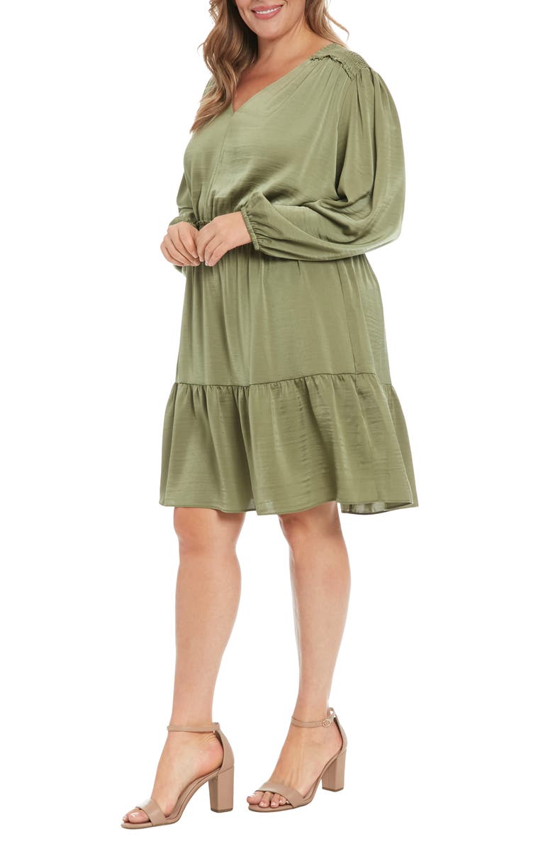 London Times Air Wash Smock Waist Long Sleeve Dress, Alternate, color, Moss