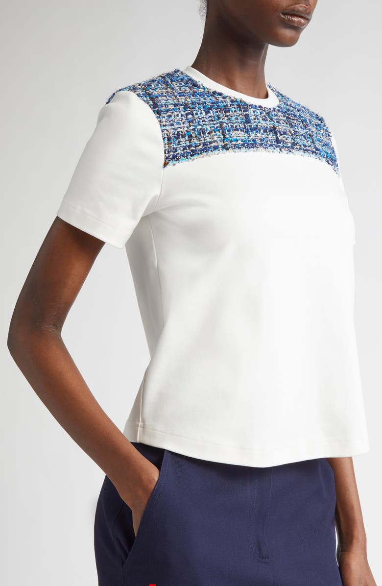 ST. JOHN Jersey T-Shirt with Multieyelash Tweed, Alternate, color, White Multi