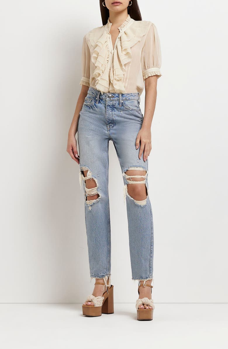 River Island Sheer Ruffle Crinkle Chiffon Blouse, Alternate, color,