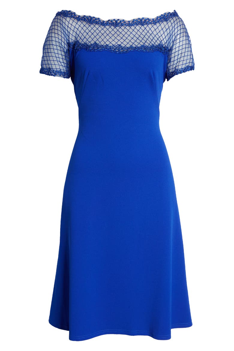 mesh fit and flare dress LESLIE FIT AND FLARE CROSSOVER MESH TAFFETA MIDI DRESS | CULT MIA