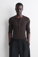COS Slim Ribbed Cotton Long-sleeved Henley T-shirt