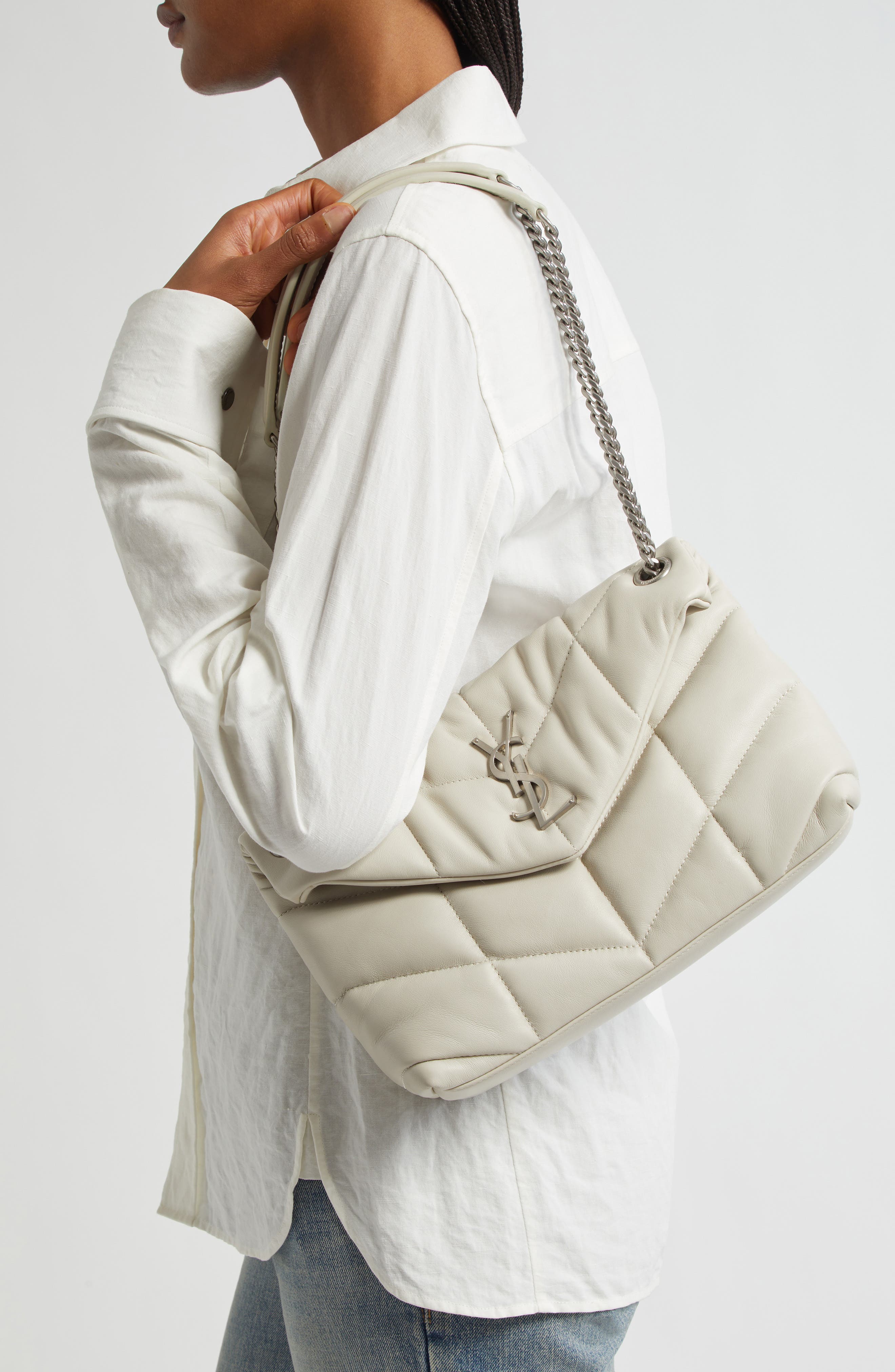 Small Lou Leather Puffer Bag, Alternate, color, CREMA SOFT