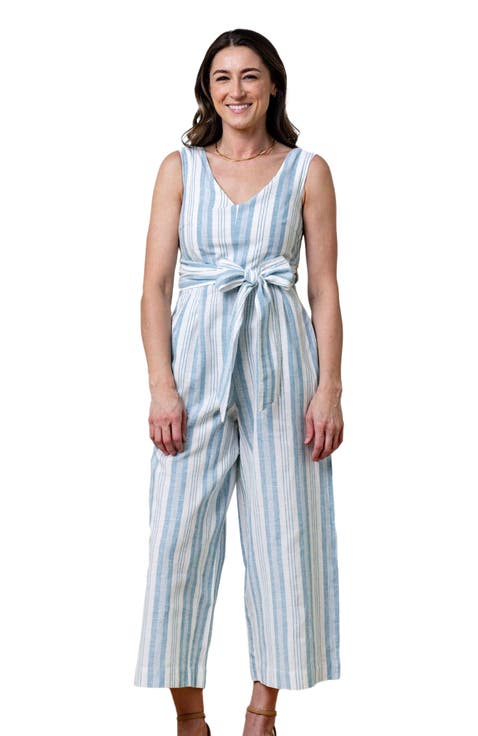 Womens' Tie-Waist Wide Leg Jumpsuit