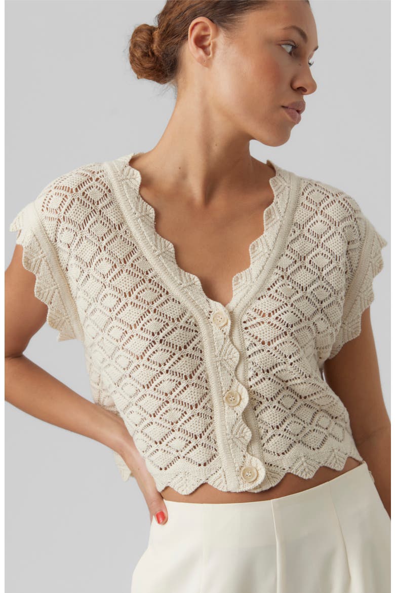 Celia Pointelle Crop Cardigan, Alternate, color, BIRCH