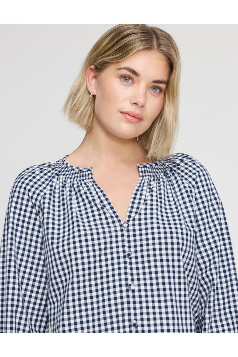 Sandy Cotton Gingham Long Sleeve Blouse, Alternate, color, Navy Gingham
