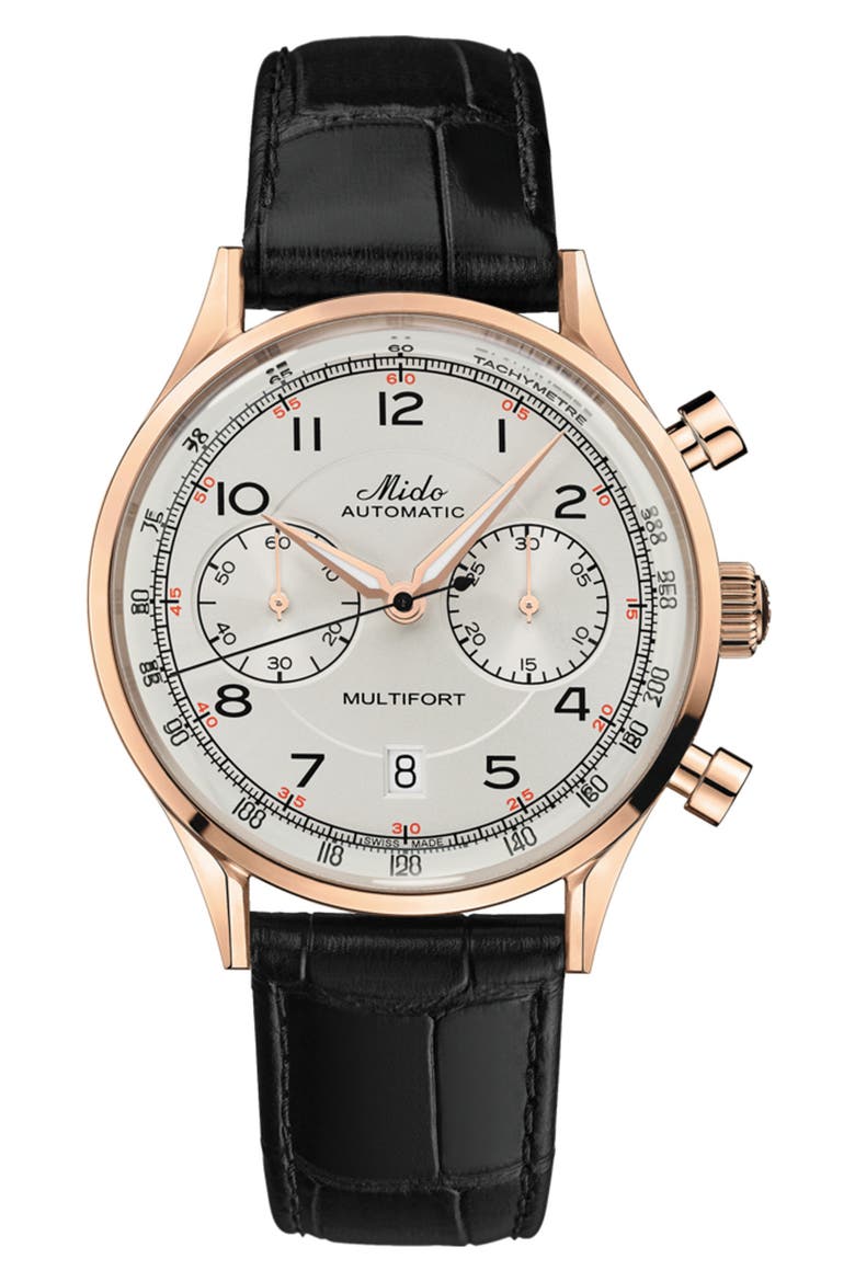 Multifort Patrimony Chronograph Leather Strap Watch, Main, color, IVORY