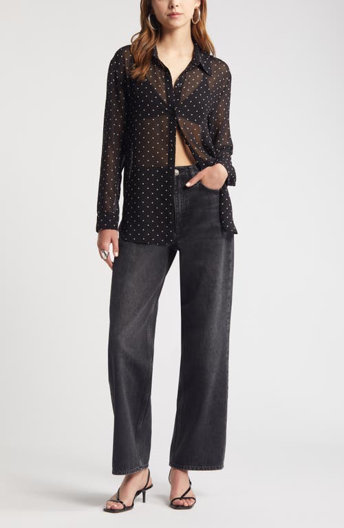 OPEN EDIT OPEN EDIT SHEER BUTTON-UP SHIRT