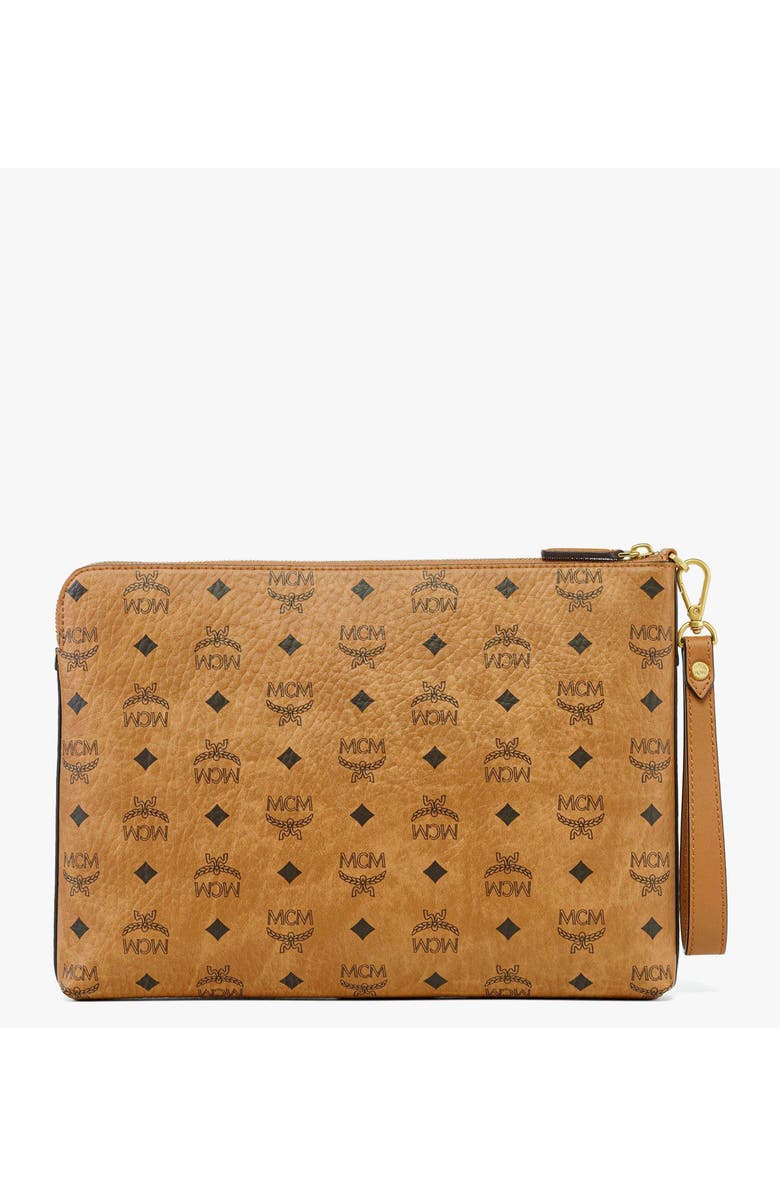 MCM Diamond Wristlet Pouch in Visetos, Alternate, color, Brown