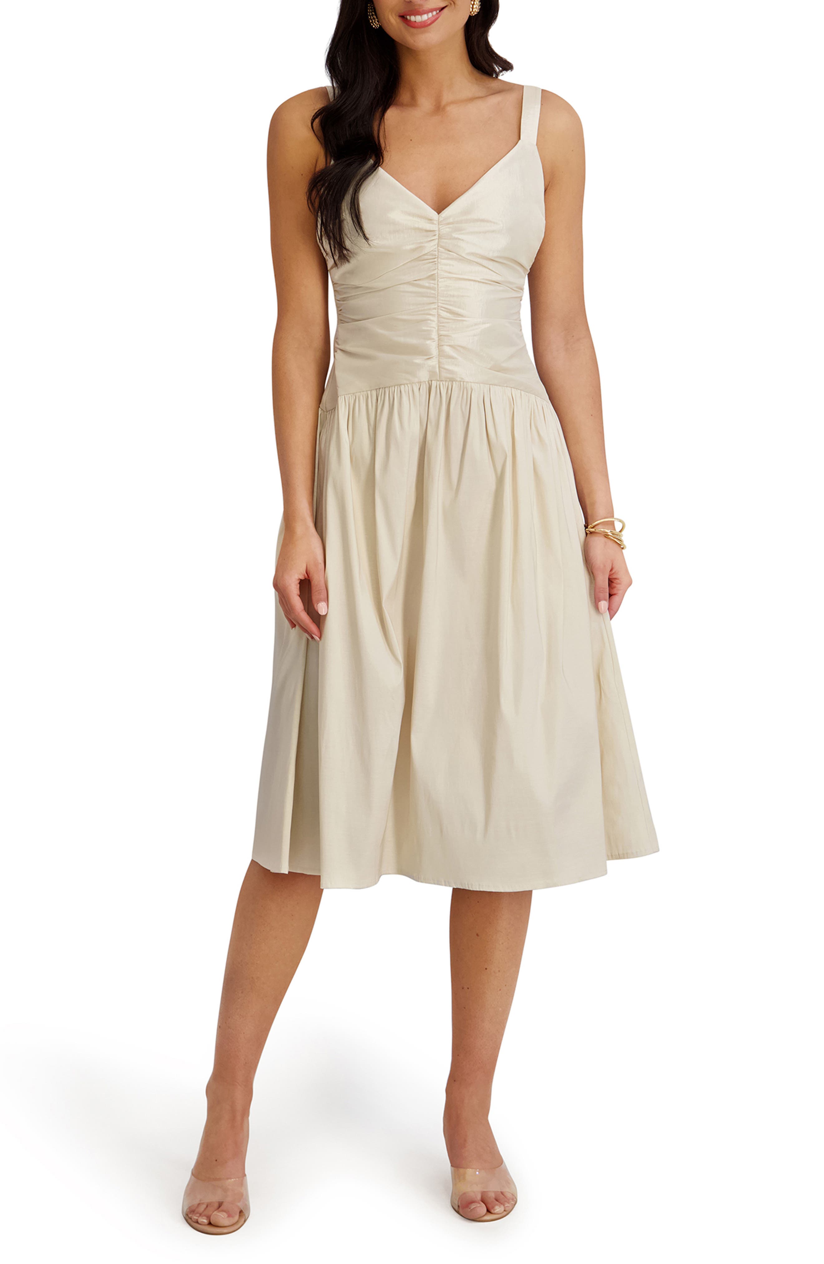 Stretch Taffeta Fit & Flare Midi Dress