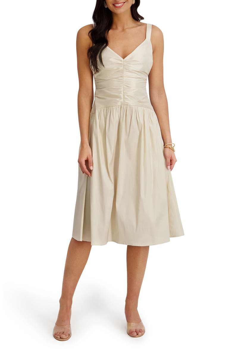 Stretch Taffeta Fit & Flare Midi Dress, Main, color, CREAM