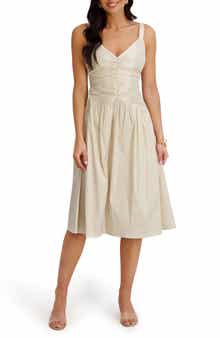 Stretch Taffeta Fit & Flare Midi Dress