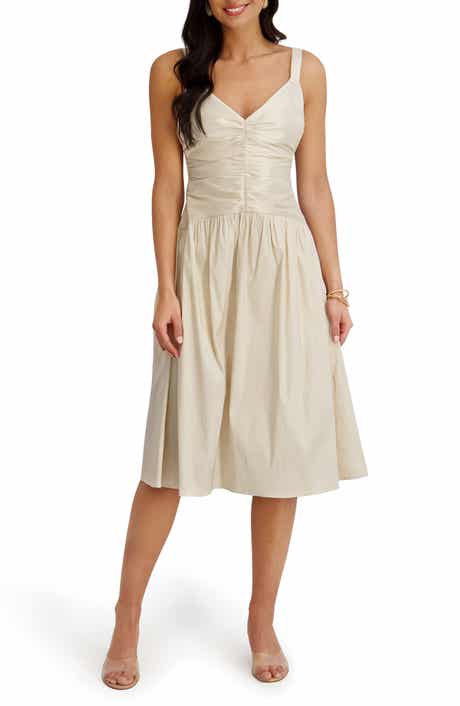 Stretch Taffeta Fit & Flare Midi Dress