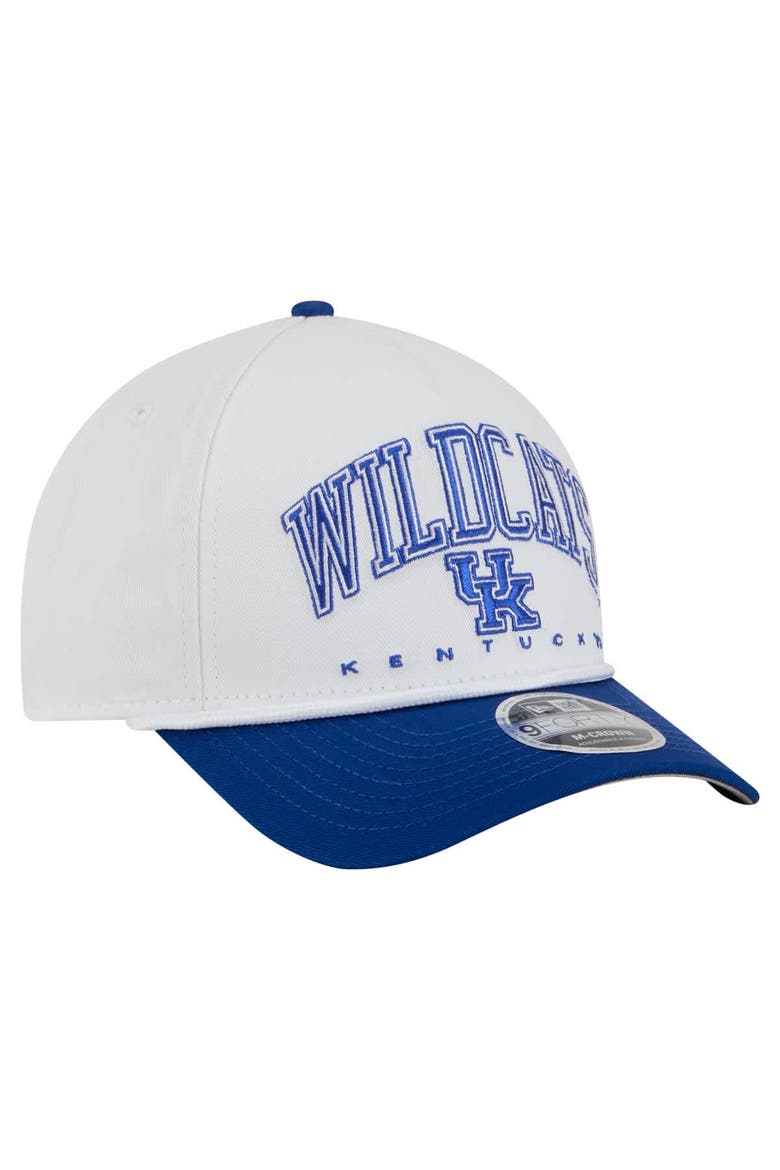 Men's New Era White/Royal Kentucky Wildcats Arch Two-Tone Rope 9FORTY A-Frame M-Crown Adjustable Hat, Alternate, color, White