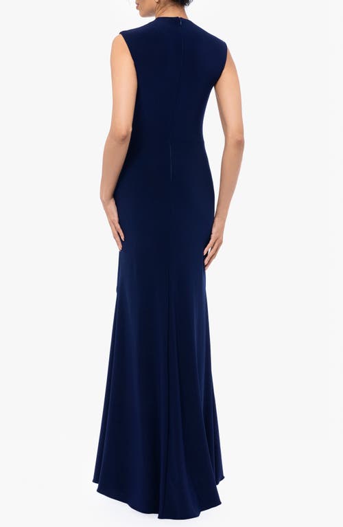 Betsy & Adam Ruched Sleeveless Gown In Blue