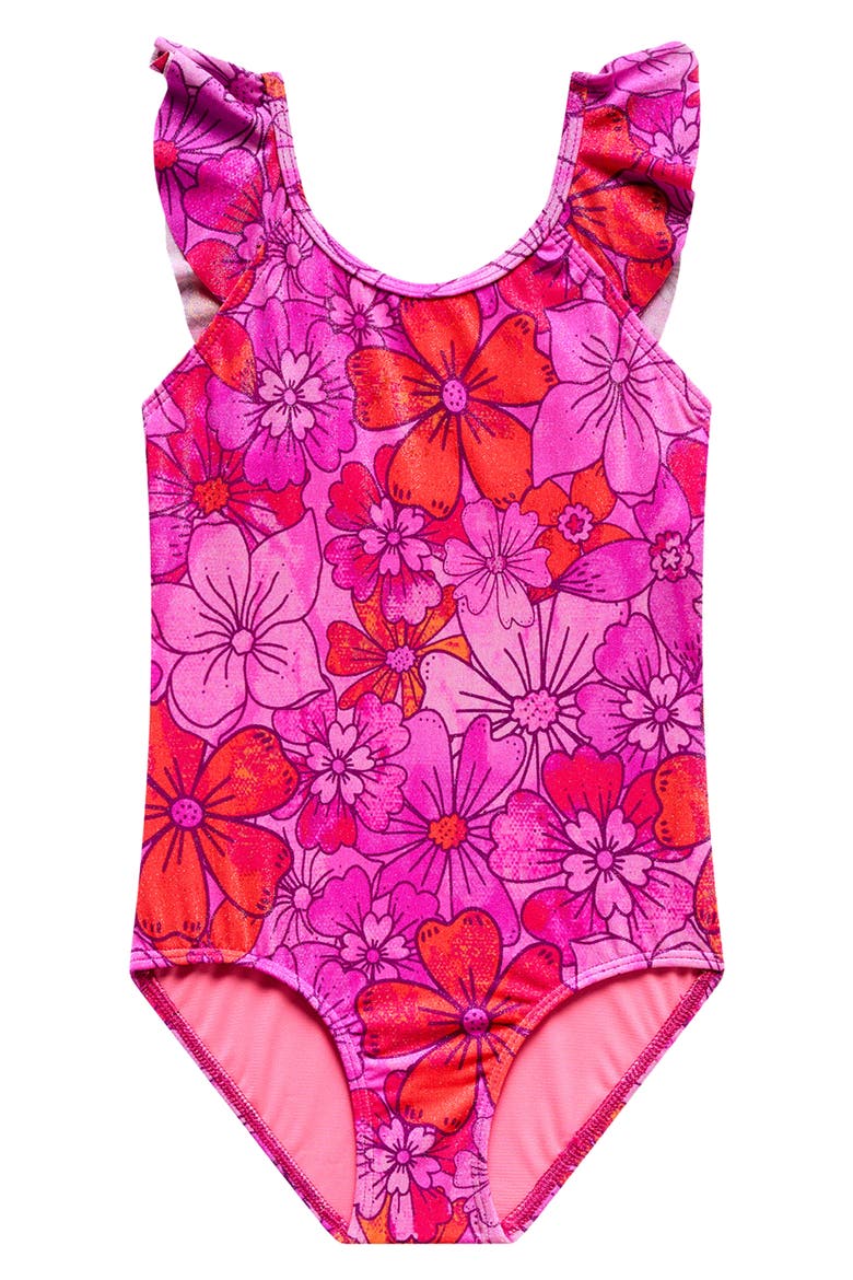 Kids' Floral Ruffle One-Piece Swimsuit, Main, color, PINK