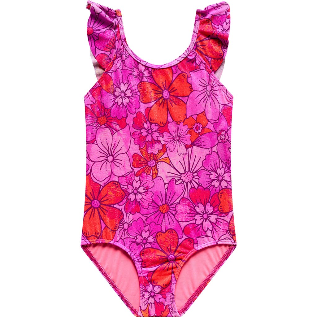 Beach Lingo Kids' Floral Ruffle One-piece Swimsuit In Pink