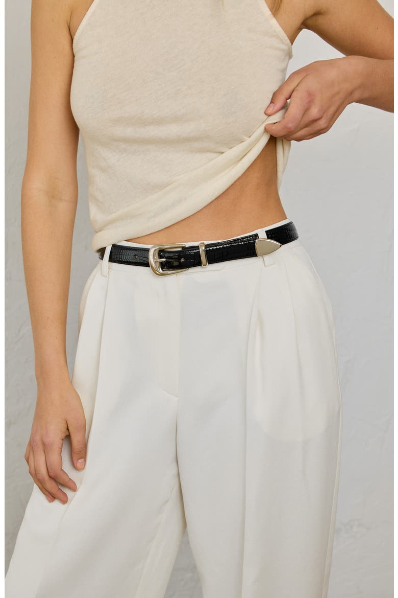 No. 16 Crocodile Texture Leather Belt, Alternate, color, BLACK CROC/ SILVER
