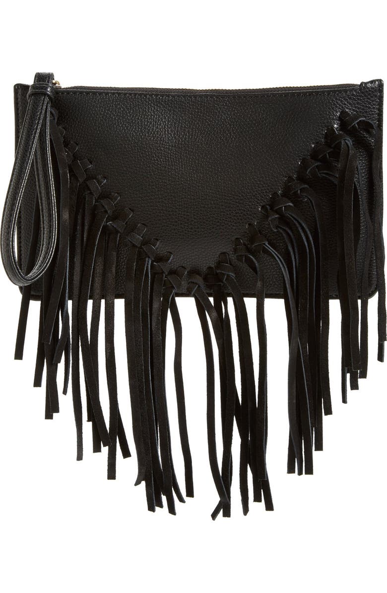 Sole Society Suede Fringe Clutch, Main, color,