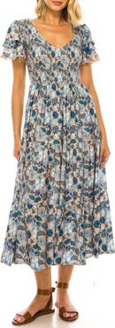 A COLLECTIVE STORY Floral Print Flutter Sleeve Midi Dress