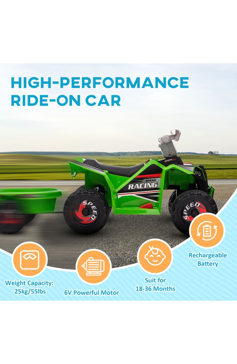 Aosom 6V Kids ATV Quad with Back Trailer, Forward/Backward Function, Alternate, color, Green