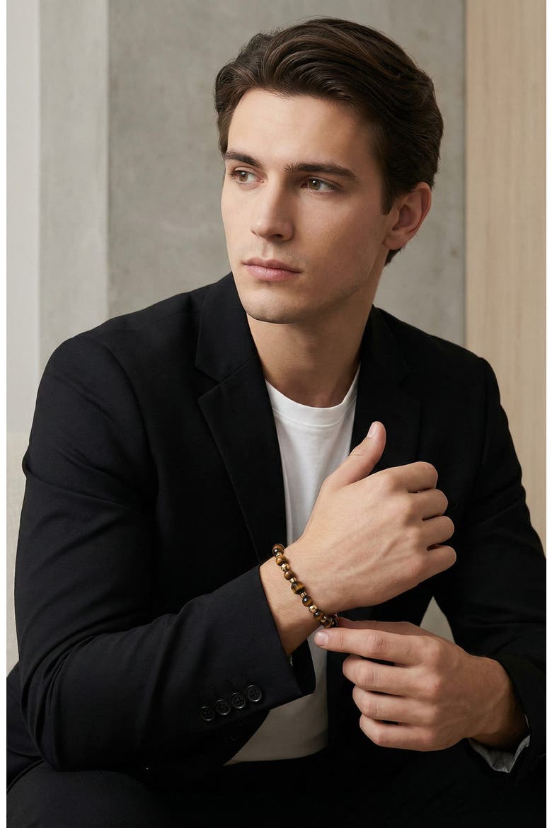 Men's Finn Tiger's Eye Beaded Bracelet, Alternate, color, GOLD