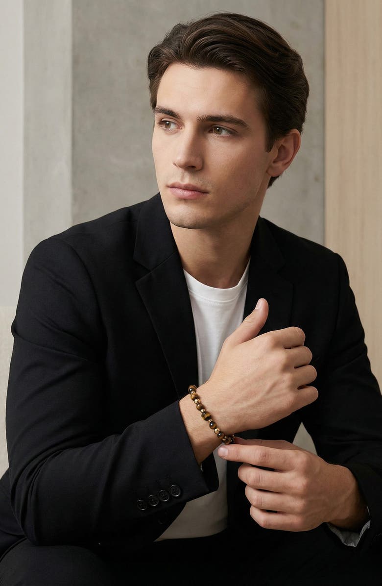 EYE CANDY LOS ANGELES Men's Finn Tiger's Eye Beaded Bracelet, Alternate, color,