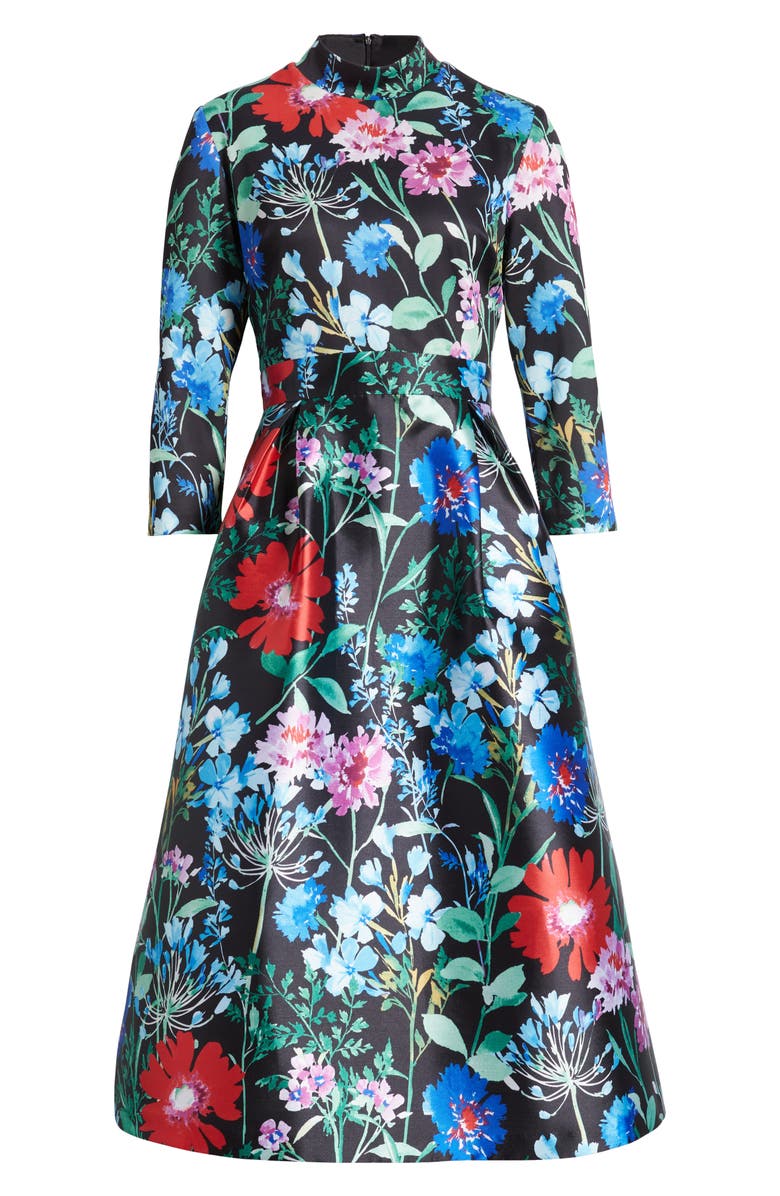 Julia Jordan Floral Three-Quarter Sleeve Midi Fit & Flare Dress, Alternate, color, 