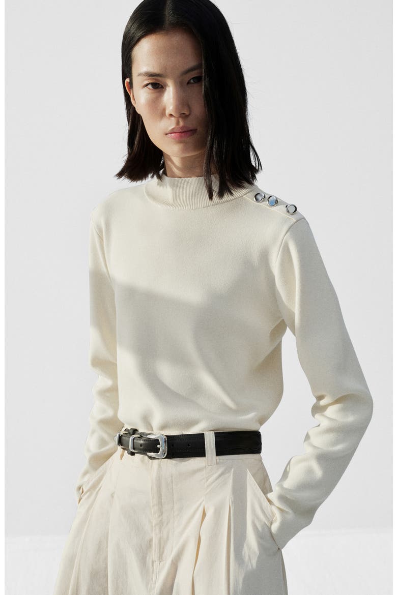 Button Trim Sweater, Alternate, color, ECRU