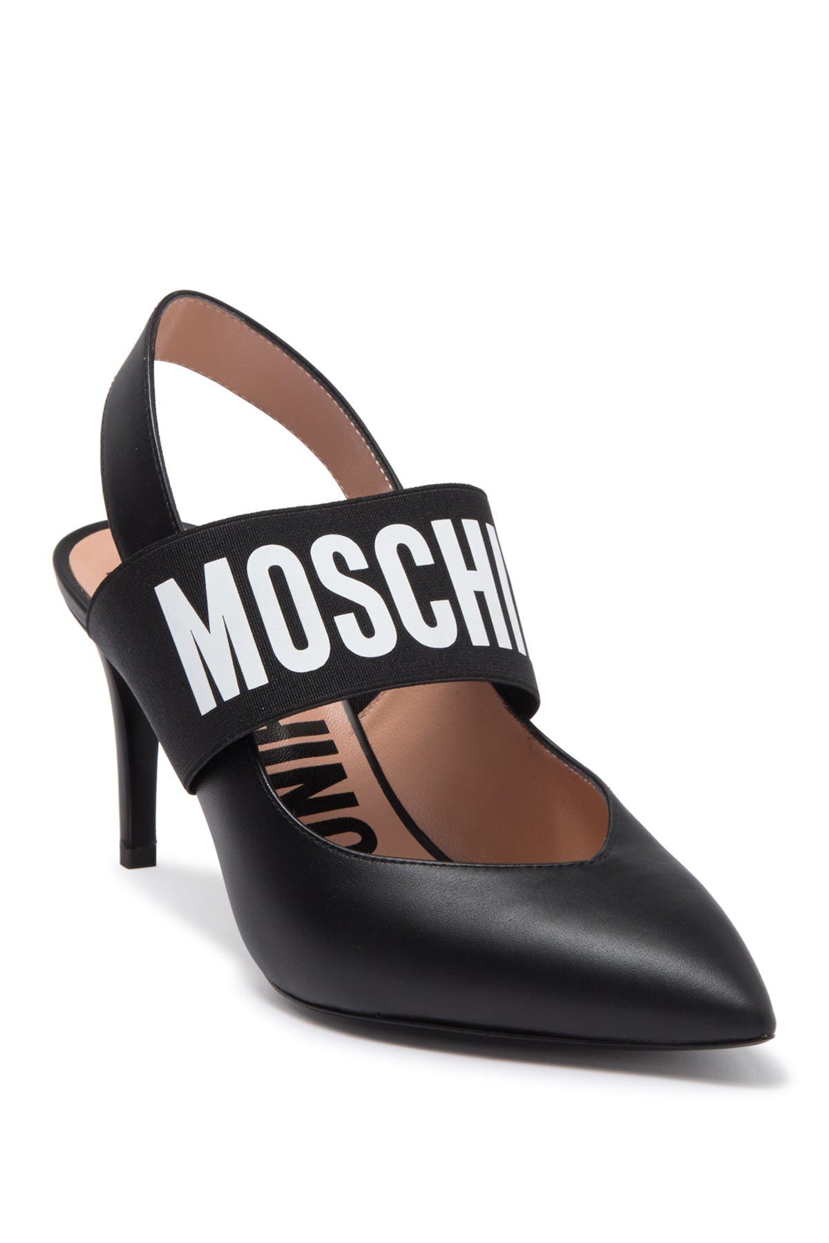 Moschino Logo Strap Leather Stiletto Pump, Main, color, 