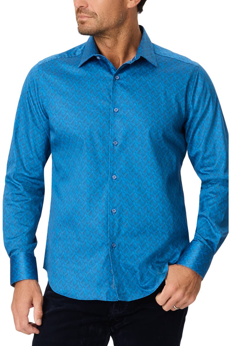 Dimella Long Sleeve Geometric Jacquard Shirt, Alternate, color, BLUE