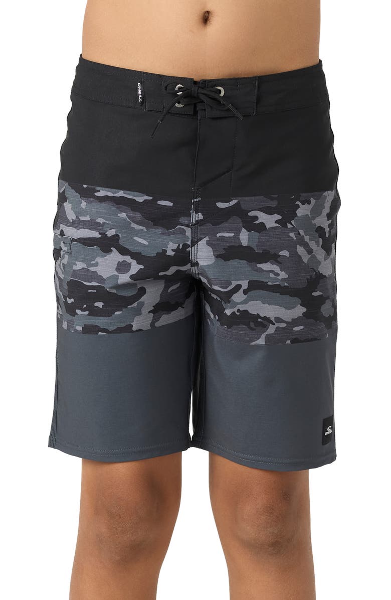 O'Neill Kids' Hyperfreak Heat Block Swim Trunks, Main, color, Black Camo