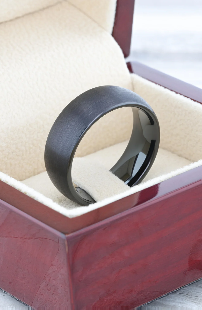 Larson Jewelers Raider Domed Brush Finished Tungsten Wedding Band, Alternate, color, Black 4Mm