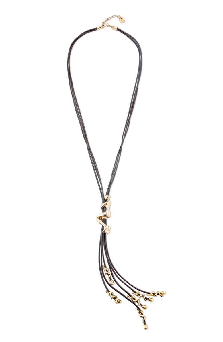 UNODE50 18K gold-plated leather cord long necklace, Main, color, Gold