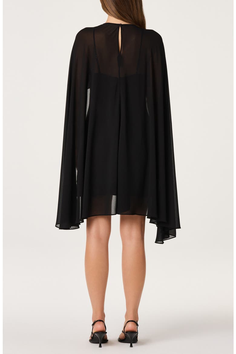 Ginevra Capelet Stretch Satin Minidress, Alternate, color, BLACK