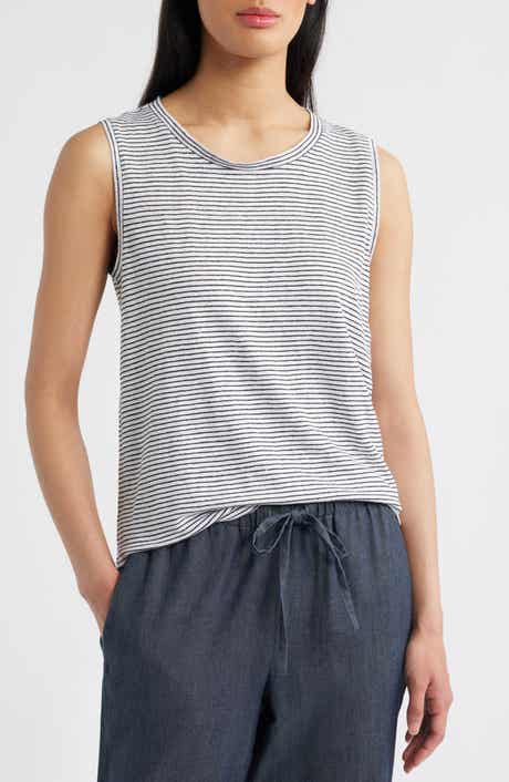Eileen Fisher Stripe Crewneck Organic Linen Tank