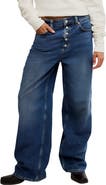 Free People Nia Exposed Button Wide Leg Jeans