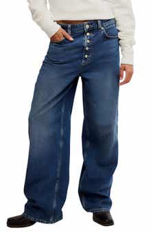 Nia Exposed Button Wide Leg Jeans