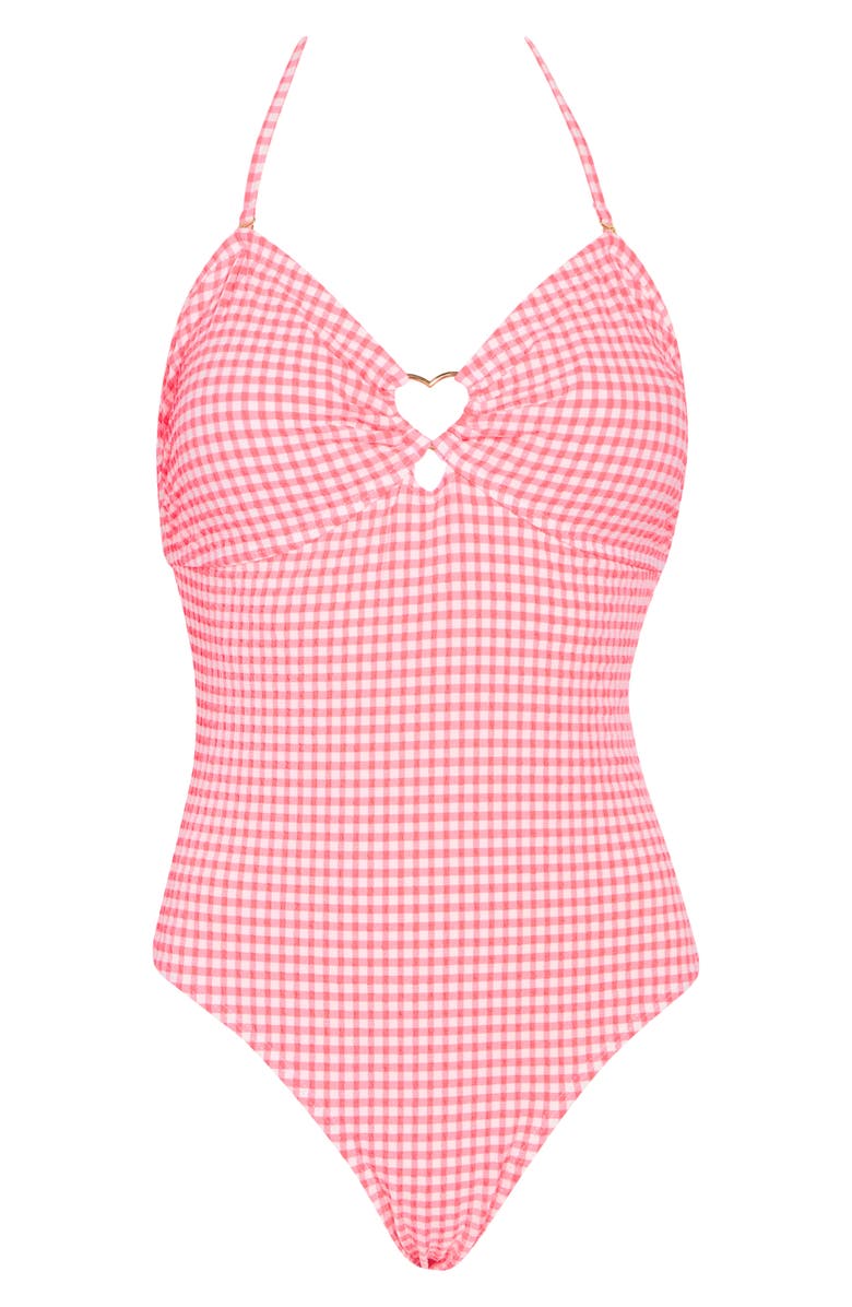 Betsey Johnson Heart Cutout Bandeau One-Piece Swimsuit, Alternate, color, 