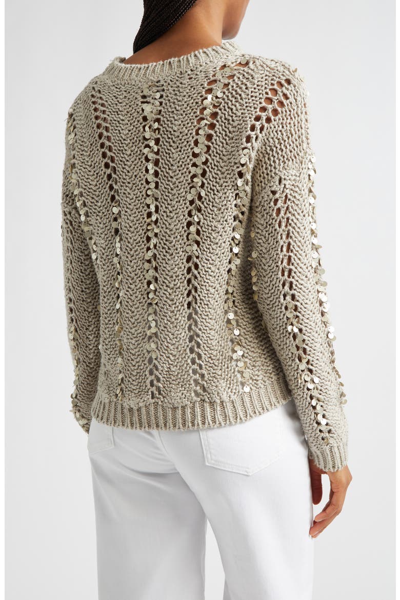 Paillette Hand Knit Cotton & Linen Blend Pointelle Sweater, Alternate, color, 02 SAND