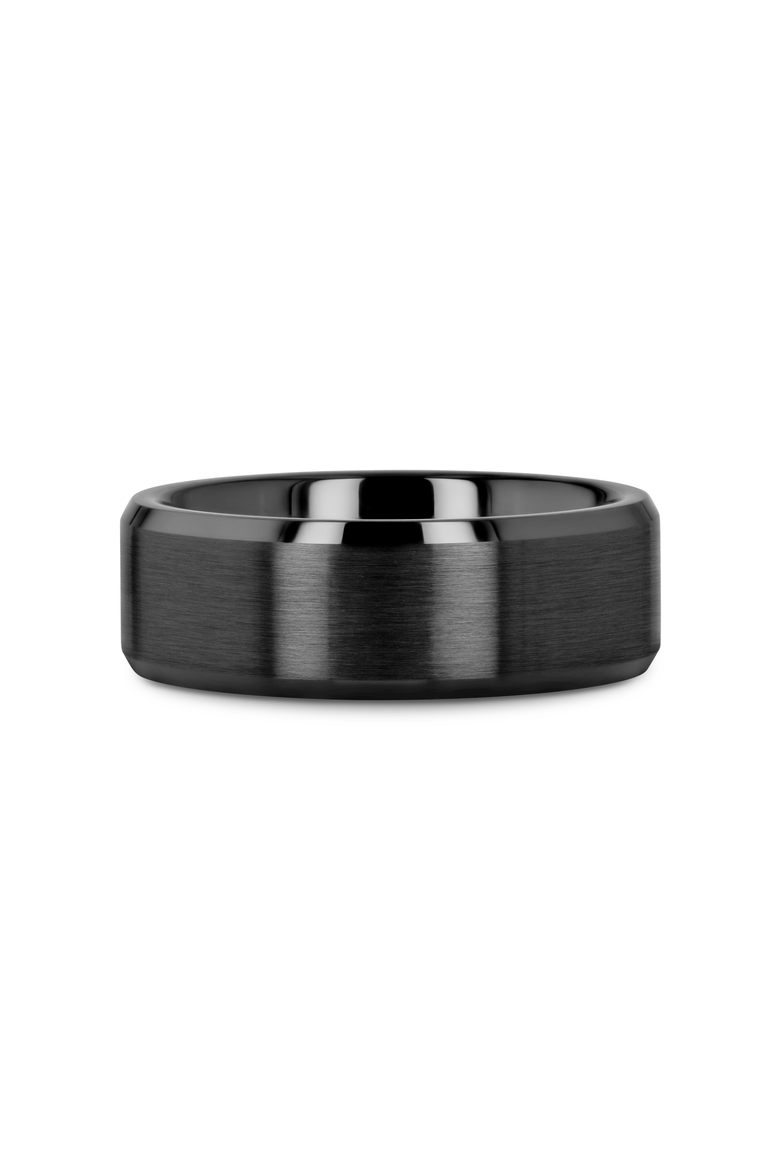 Yorkshire Brushed Ceramic Wedding Band With Polished Beveled Edges, Alternate, color, Black 8mm