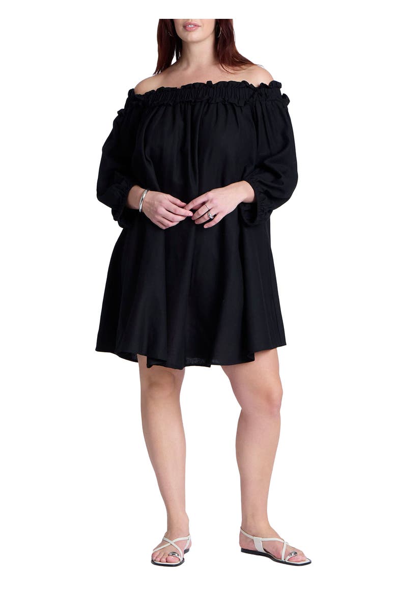 ELOQUII Ruffle Neckline Mini Dress, Main, color, 